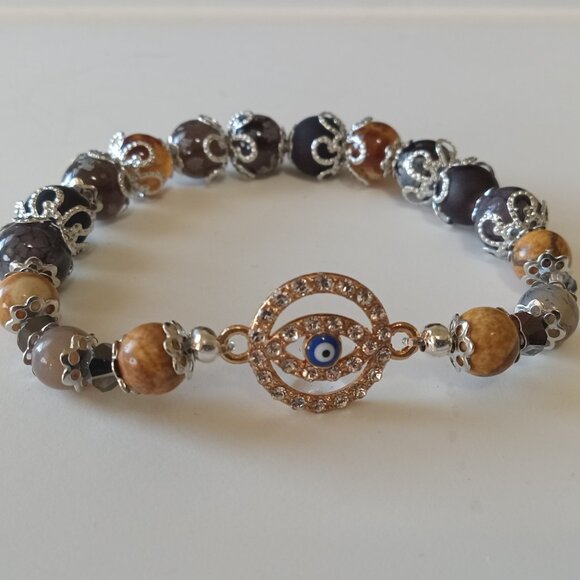 Stackable Evil Eye Bracelet with large round evil eye charm - Picture 1 of 16